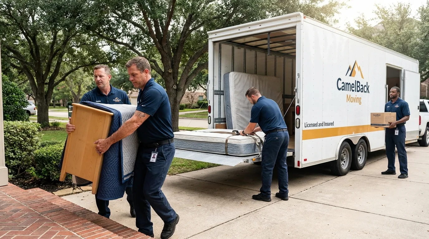 Crew loading residential truck for cross-state move from Guerneville, CA