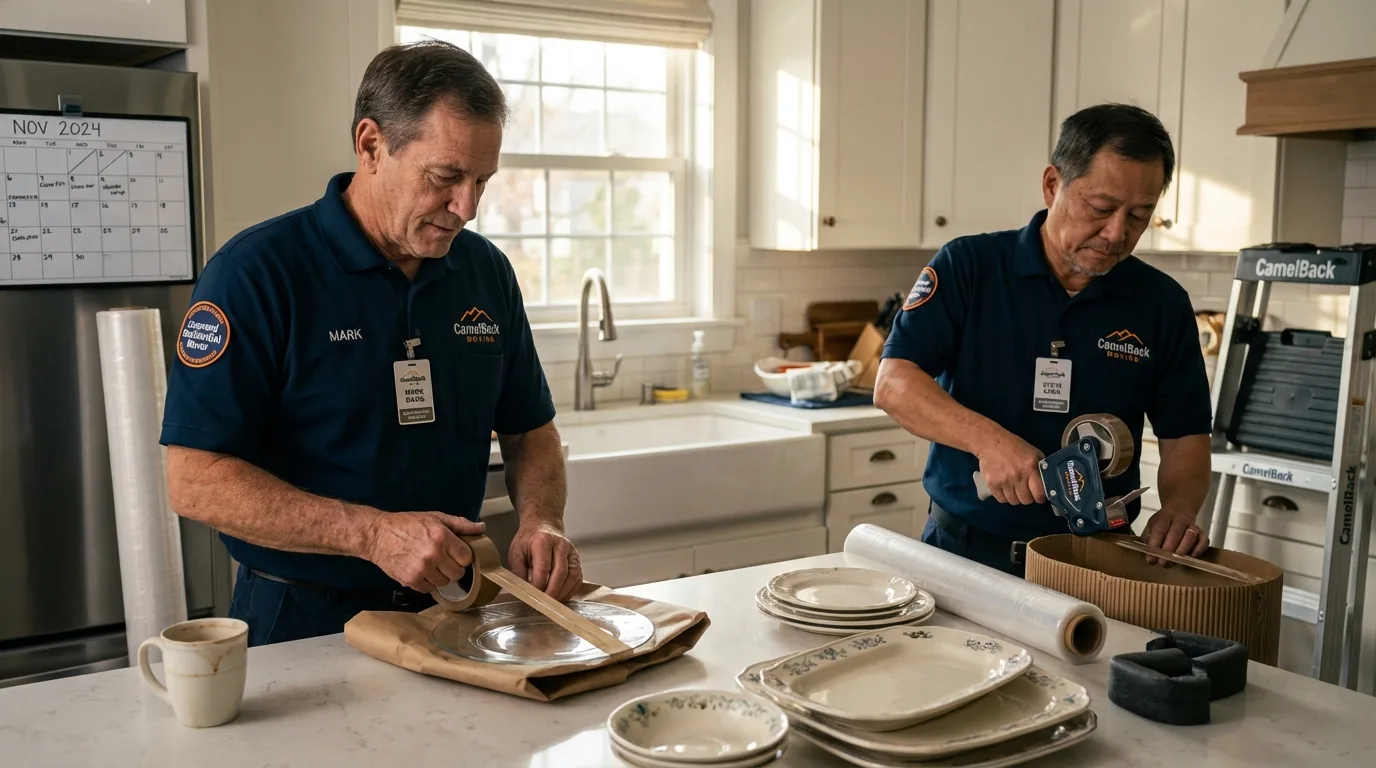 Professional crew packing kitchen dishware in Guerneville, CA